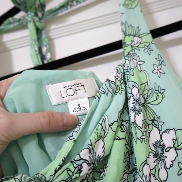 Vintage Ann Taylor Loft Green Floral Halter Mini Dress 6 90s Cocktail Wedding - Picture 5 of 9